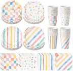 Rtteri 144 Pcs Watercolor Pastel Party Supplies Colorful Plates and Napkins by Rtteri
