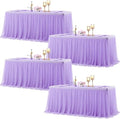 Purple Fitted Tablecloth Rectangle 8 Foot Stretch Elastic Tulle Ruffle Tablecloths Rectangular Spandex Table Covers 8ft Birthday Baby Shower Wedding Party Lilac Lavender Table Cloths with Skirt 4Pack by LittleFunny