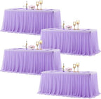 Purple Fitted Tablecloth Rectangle 8 Foot Stretch Elastic Tulle Ruffle Tablecloths Rectangular Spandex Table Covers 8ft Birthday Baby Shower Wedding Party Lilac Lavender Table Cloths with Skirt 4Pack by LittleFunny