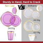 Nervure 350Pcs Purple Plastic Plates, Plastic Dinnerware Set for 50 Guests - Image 3