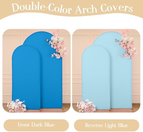 Light Blue and Dark Blue Arch Backdrop Covers 7.2FT 6FT Party Wedding Arch Covers Stretchy Backdrop Set of 2 Baby Shower Bridal Shower Photo Birthday Spandex Arch Stand Cover - Image 2