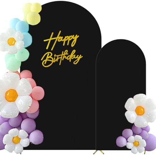 HAINARverS Set of 2 Stretchy Arch Backdrop Covers with Sign,Black, 6/7.2FT by HAINARverS