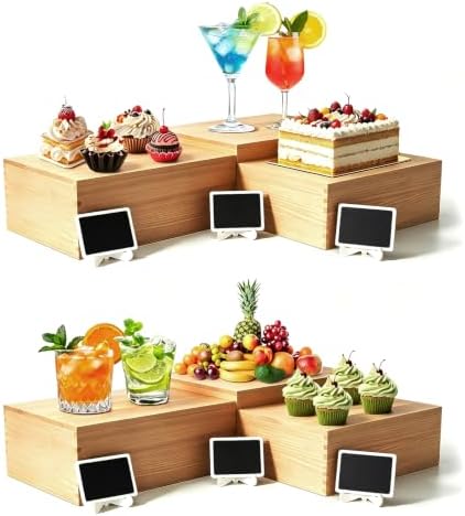 6 Pack Buffet Risers and Stands, Dessert Table Display Set with Mini Signs by BOYMCOWBOYHOMEDECOR