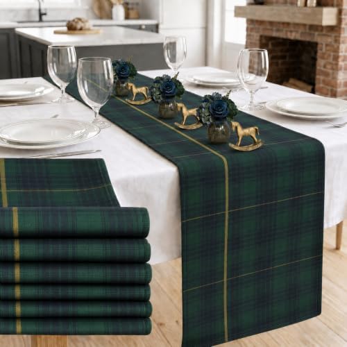 6Pcs 72 x 13'' Tartan Plaid Bear Table Runners Vintage Baby Shower Table Runner Decoration Green and Blue Plaid Tables Runners for Baby Shower Wedding Birthday Farmhouse Dining Room Kitchen Decor by Yiaoyinnz