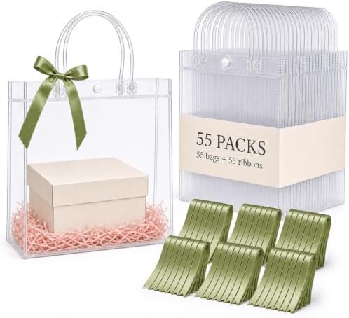 Dobafun Clear Gift Bags with Handles, 55 PCS Clear Goodie Bags with Ribbon by Unknown