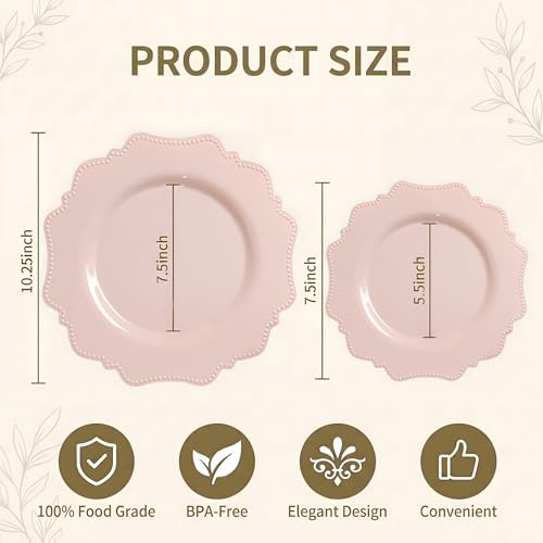 COLOSUS 60 PCS Pink Disposable Plastic Plates, Fancy Beaded Party Plates. - Image 3