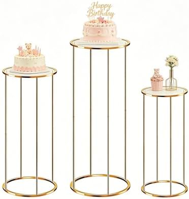 Takywep Cylinder Stands for Party, 3PCS Golden Metal Cake Pedestal Stand Height Adjustable for Weddings, Birthdays, Baby Showers Elegant Multi-Tier Dessert Display Stand for Parties & Events by HOME