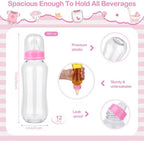 Aneco 12 Set Bottle Chug Baby Shower Games, Plastic Juegos Para Baby Shower Bottle, Gender Reveal Race Gifts Decoration with Bottles Bibs Sign Diapers Caps Blindfolds for Adult Party Supplies, Pink - Image 2