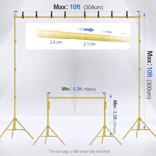 EMART Backdrop Stand 10x10FT Adjustable Back Drop Stand for Party -Gold - Image 2