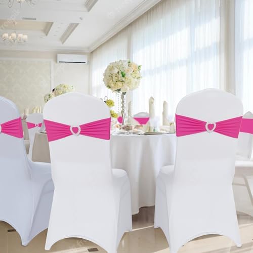 Pack of 60 Spandex Chair Sashes Bows Stretch Chair Cover Band with Buckle Slider Universal Elastic Chair Ties for Wedding Banquet Party Event Decoration (Fuchsia) - Image 6