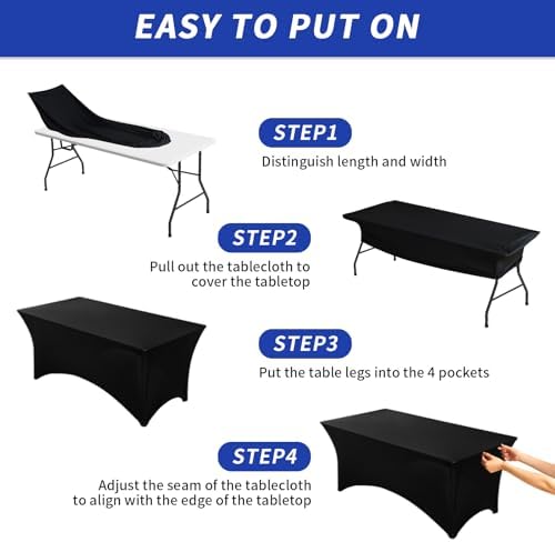 Fixwal 3 Pack 8FT Black Tablecloth Rectangle Spandex Fitted Table Cover - Image 5