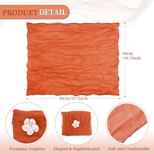 fani 100 Pack Gauze Cheesecloth Napkins, 20 x 20 in, Burnt Orange - Image 2