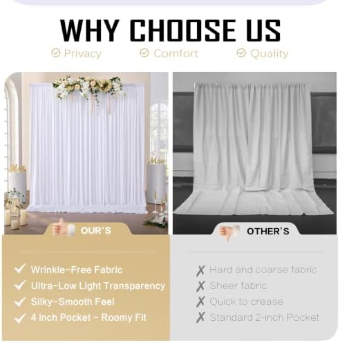 50x12ft White Backdrop Curtain for Wedding Parties, 10 Panels (5x12 ft Each) Wrinkle-Free Dackdrop Curtains, Silky Draping Fabric for Birthday Party, Baby Shower, Photo Background - Image 4
