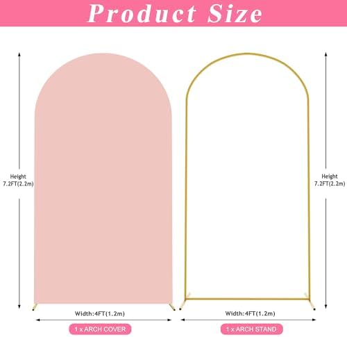 Arch Backdrop Stand and Cover Set, 7.2ft Arch Stand with Pale Pink Cover - Image 2