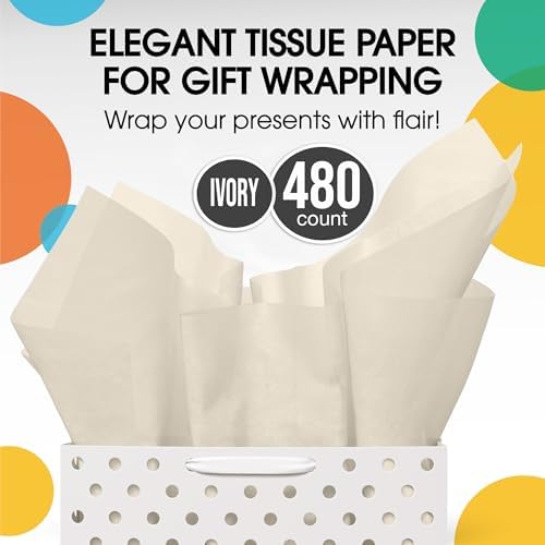 Party Solids Ivory Tissue Paper for Gift Bags 15" X 20" 480 Sheets - Image 4