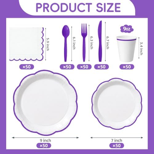 350 Pcs Deep Purple Rim Paper Plates and Napkins Party Supplies - Image 2