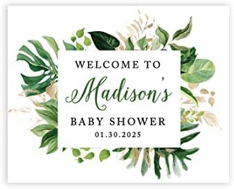 Andaz Press Custom Large Baby Shower Canvas Welcome Sign, 16 x 20 Inches, Tropical Palm Leaves, Guestbook Alternative, Personalized Sign Our Canvas, for Tropical Baby Shower, Baby Sprinkle Theme by AndazPress