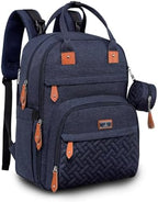 BabbleRoo Diaper Bag Backpack - Baby Essentials Travel Tote - Multi Function Water Resistant Diaper Bag, Travel Essentials Baby Bag with Changing Pad, Stroller Straps & Pacifier Case - Navy Blue by BabbleRoo