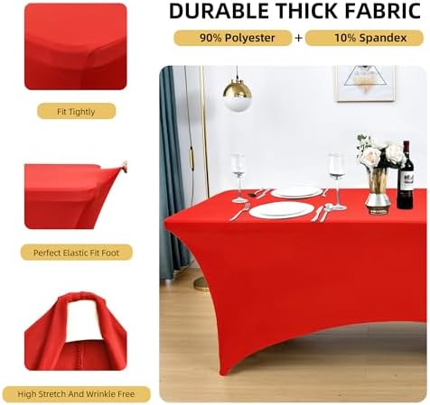 6-Pack 6ft Red Spandex Table Covers for Rectangle Standard Folding Tables - Wrinkle Resistant Stretch Tablecloths - Ultimate Fitted Table Protector for Parties, Trade Shows, Wedding - Image 2