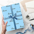 MyPupSocks Personalized Text Wrapping Paper, Name Sky Blue Custom Gift Wrapping Paper with Logo Name for Teens Women Men Mom Dad Birthday Wedding Anniversary 58x23 5 Rolls - Image 5