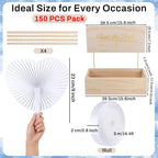 Aodaer Heart Shaped White Paper Wedding Fans with Wooden Storage Box 150 Folding Handheld Fans Satin Ribbon for Wedding Party Favors Bridal Shower DIY Crafts Event Decorations - Image 2
