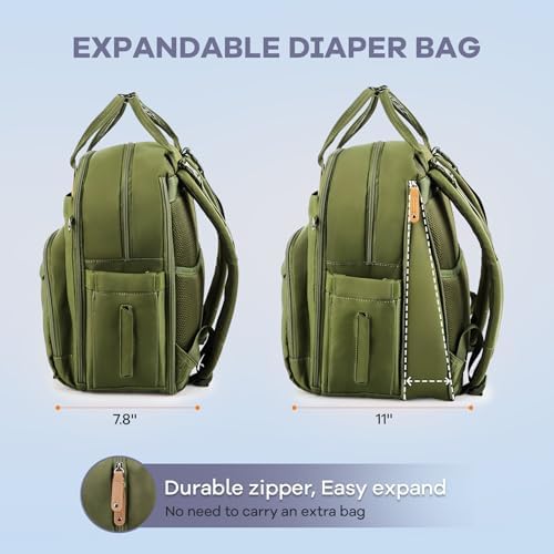 RUVALINO Baby Diaper Bag Backpack with Changing Pad, XL Army Green - Image 2