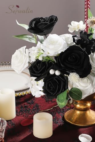 Serwalin Artificial Flowers Black and White Silk Flowers for Wedding Decor - Image 5