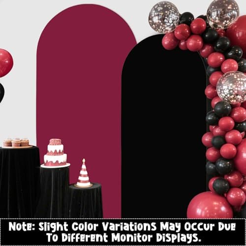2PCS Arch Backdrop Covers for Arch Stand (7.2ft + 6ft) – Maroon & Black Spandex Fitted Stand Covers for Weddings Baby Showers Birthday Party Supplies Decora & Photo Booths(Only Cover) - Image 2