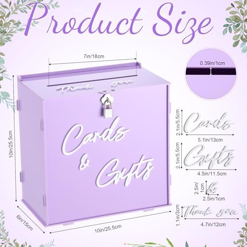 BreezeHug 10" Lilac Acrylic Wedding Card Box with Lock, Purple Money Box - Image 2