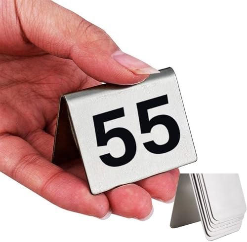 Table Numbers for Wedding Reception Double Sided, Stainless Steel Frosted Digital Cards Holders20 Pack Numbered Tent Frame for Restaurant Baby Shower Banquets, Silver,Numbers 41 to 60 by Unknown