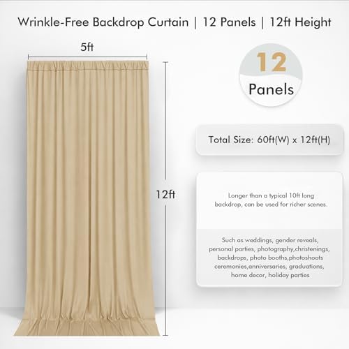 60ftx12ft Champagne Backdrop Curtain for Wedding Party 12 Panel 5×12FT Tall - Image 4