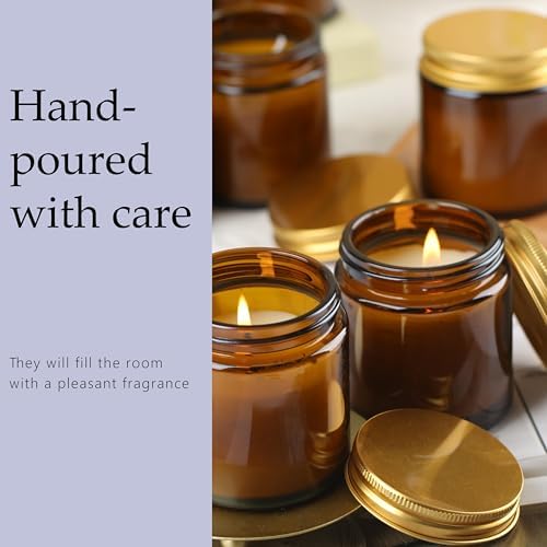 24 Pcs 4 Oz Mason Jar Candles, Lavender Scented Soy Candles Bulk Set for Stress Relief and Relaxation, Great Favors for Wedding, Christmas, Housewarming Gifts (Gold,Amber Glass, Lavender, 24) - Image 5