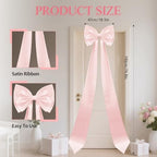 Giant Bow Decoration, Big Bows for Backdrop 75x18 Inch,Bow Themed Room Decor,Large Satin Decorative Bows for Wedding Engagement Bachelorette Baby Shower Bridal Christmas (Pink, 75x18 Inch) - Image 2