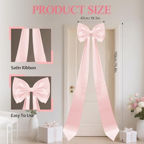 Giant Bow Decoration, Big Bows for Backdrop 75x18 Inch,Bow Themed Room Decor,Large Satin Decorative Bows for Wedding Engagement Bachelorette Baby Shower Bridal Christmas (Pink, 75x18 Inch) - Image 2