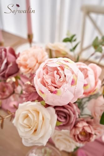 Serwalin 2Pcs Artificial Flowers Silk Dusty Pink Peonies Flower for Wedding - Image 4