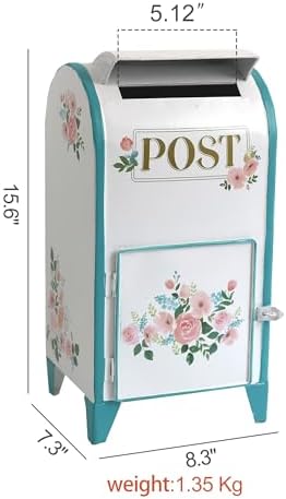 Vintage Wedding Mailbox Post Box Large Metal Wedding Decor Card Box Mail Boxes with Slot & Lid Flower Bird Design for Retro Antique Baby Birthday Shower Graduation Party Reception Gift - Image 2