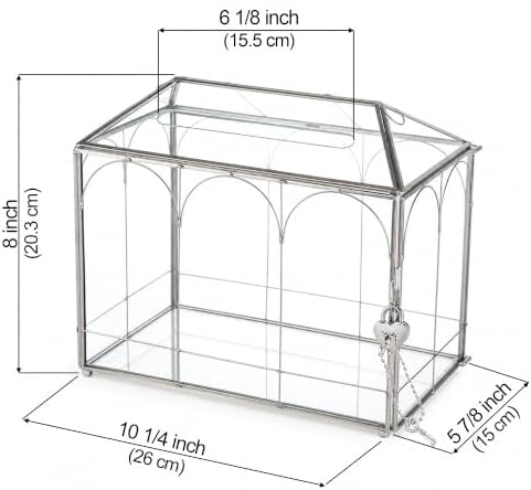 Glass Cards Box with Slot & Lock - 10.2" x 5.9" x 8" Vintage Geometric, Wedding Receptions, Home Reception, Tabletop Decor, Christmas Party, Silver - Slot Length 6.1 Inches - Image 5
