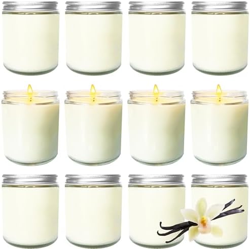 12 Pcs 8 Oz Bulk White Soy Candles,Vanilla Scented Candles Set,Bulk Aromatherapy Candle,Great Stress Relieving Scented Candle for Girls as a Gift for Birthdays, Weddings and More! by Veiuwa