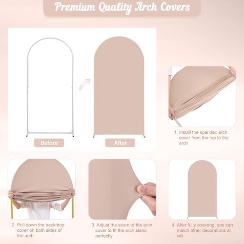 Nude Arch Backdrop Cover 2 Set - 7.2FT, 6FT Spandex Fitted Wedding Arch Stand Covers Round Top Chiara Arch Backdrop Stands Cover for Birthday Parties Banquet Photo Background Decoration - Image 7