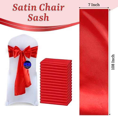 MDS® Pack of 75 Satin Chair Sashes for Wedding & Events – Red - Image 3