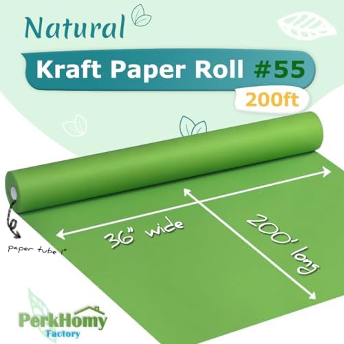PerkHomy 36" x 2,400" (200') Medium Green Kraft Paper Roll for Craft Bulletin Board Paper Art Table Covering Crafting Gift Wrapping Bouquet Packing Parcel 80GSM 55LB (Medium Green, 36" x 200') - Image 2