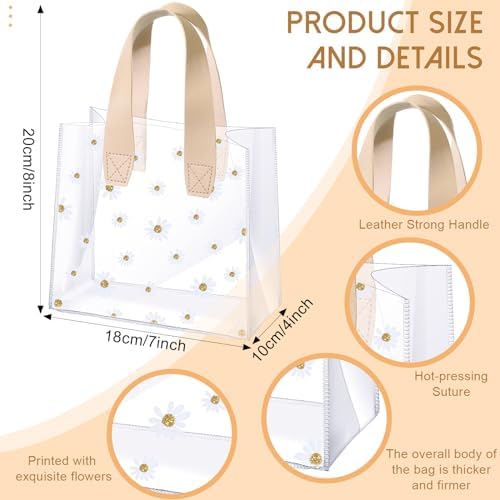 Clysee 24 Pcs Clear Gift Bags Daisy Pattern Transparent PVC Tote,Beige - Image 3