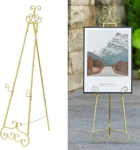 57”H Metal Easel Stand for Sign Gold Large Adjustable Heavy Duty by CaliDecor-UpgradeYourHome