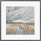 FLYJOE 16x16 Metal Square Picture Frame For Wall With Mat For 12x12, 16''x16'' Aluminum Photo Frames With Tempered Glass For Home Decor, Minimalist Modern Poster Frame Horizontally Vertically, Black by FLYJOE