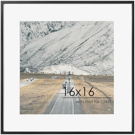 FLYJOE 16x16 Metal Square Picture Frame For Wall With Mat For 12x12, 16''x16'' Aluminum Photo Frames With Tempered Glass, Minimalist Modern Poster Frame Horizontally Vertically Set of 3, Black by FLYJOE