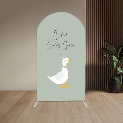 One Silly Goose Arch Backdrop Cover 7.2FT Green Round Top Arch Stand Cover for Baby Shower 1st Birthday Party Decorations by Aerdce