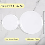 bUCLA 200PCS White Plastic Plates - Heavy Duty White Disposable Include 100 Dinner 10inch & 100 Dessert 7inch Plates, Ideal for Wedding&Party - Image 2