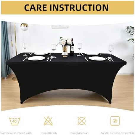 6-Pack 6ft Black Spandex Table Covers for Rectangle Standard Folding Tables - Wrinkle Resistant Stretch Tablecloths - Ultimate Fitted Table Protector for Parties, Trade Shows, Wedding - Image 6