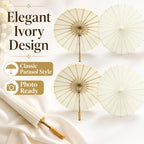 Koyal Wholesale 32" Ivory Paper Parasol Umbrella 4 Pack, Large Paper Umbrella Bulk, Paper Parasol Wedding Umbrellas, Ivory Parasol Umbrella Bridal Party Decor Photo Props, Sun Parasols for Shade - Image 2