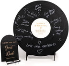 Custom Wood Round Record Wedding Guest Book Alternative, Rustic Vinyl Record Design for Wedding Reception, Graduation Guest Book, Vintage Event Decor (Black) by WEDDINGbyEli